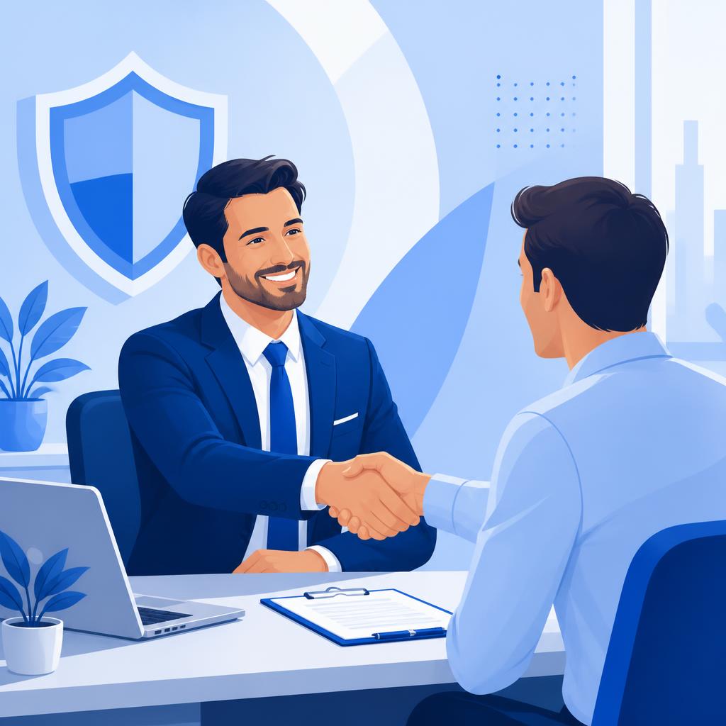 Ilustração de um corretor de seguros conversando com um cliente